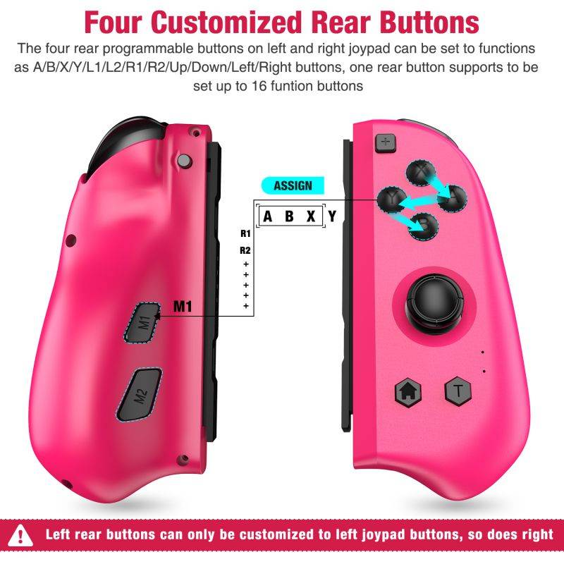 Switch Controller Compatible with Nintendo Switch Joycon, 4 Custom Macro Rear Buttons & 2 Turbo Buttons Pink and Green Switch L/R Replacement for Joycon Controllers Dual Vibration 6-Axis Gyro