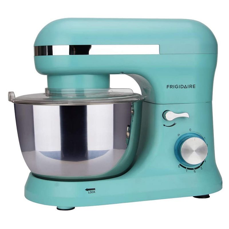 Frigidaire ESTM020-BLUE 4.5 Liter 8 Speed Electric Countertop Standalone Food Mixer with Bowl, Hook, Beater, and Whisk Attachment Accessories, Blue