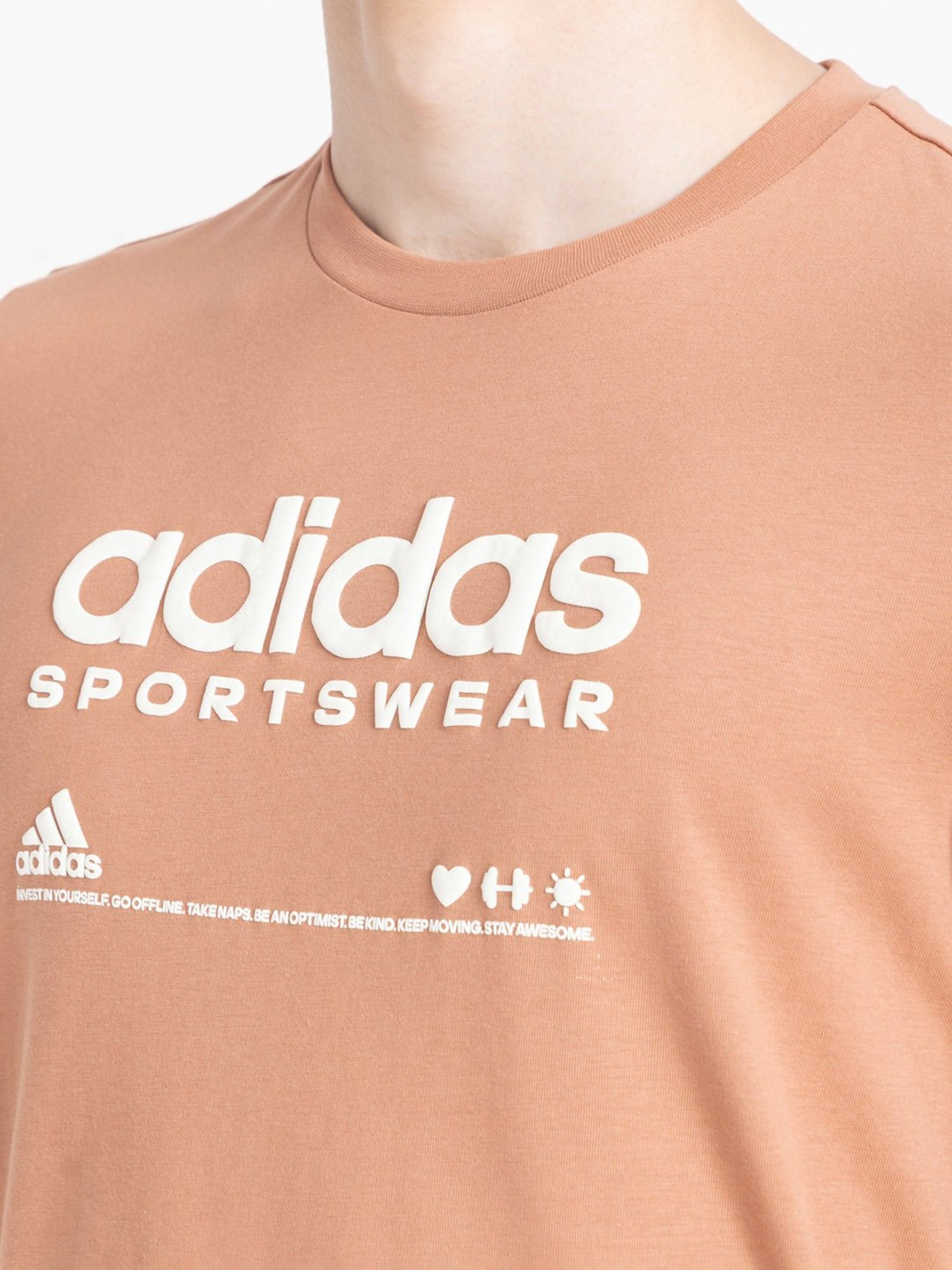 adidas Brown Loose Fit Cotton Crew T-Shirt