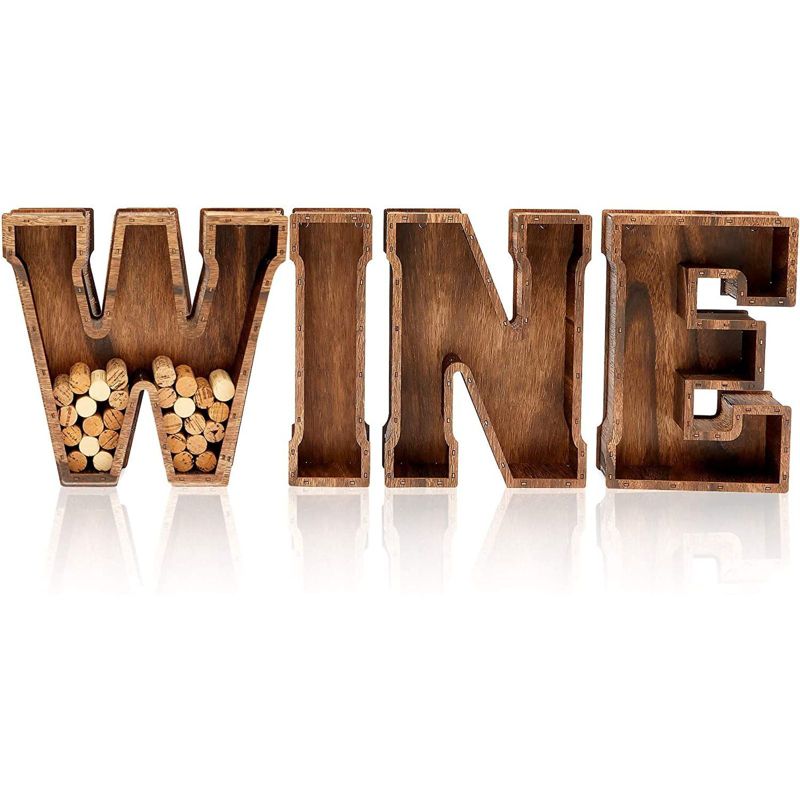 Juvale Monogram Letter "WINE"Cork Holder Wood Home D'ecor (11.75 Inches)