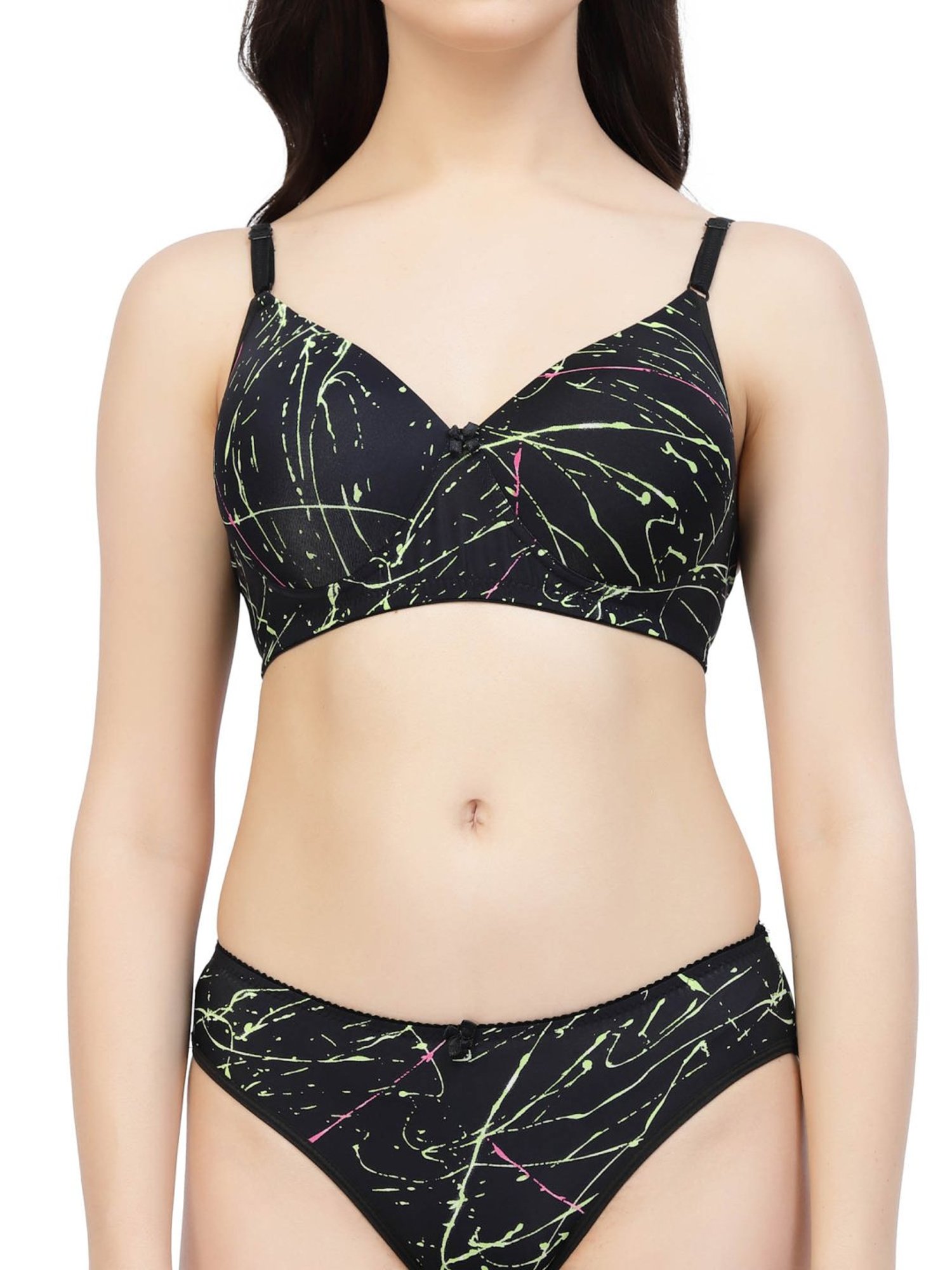 Cukoo Black Printed Everyday Bra Panty Set