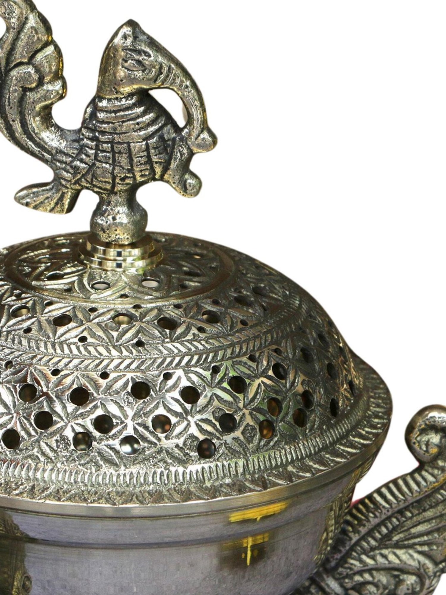 Ambi 3 Legged Peacock Top Pure Brass Dhuni Loban Sambrani Incense Burner