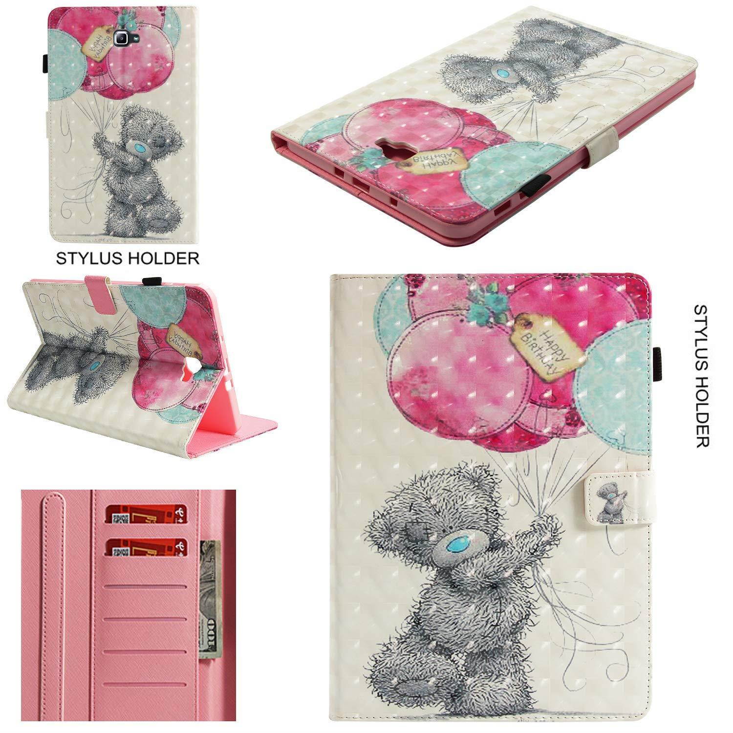 UUcovers Samsung Galaxy Tab A 10.1 Inch T580 Case, Slim Lightweight PU Leather AUTO Wake/Sleep Folio Smart Wallet Case with Cards/Cash Holder for SM-T580/T585-Bear with Balloon