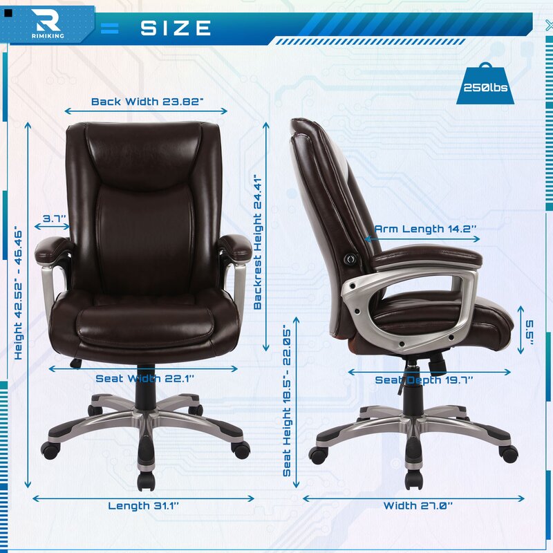 Ergonomic Memory Foam Executive Office Chair - Adjustable Height Built-in Lumbar Support Tilt Angle Computer Desk Chair, Swivel Thick Padded for Comfort