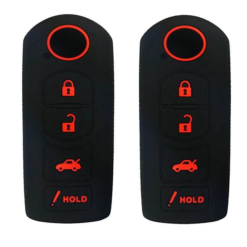 2Pcs Silicone Smart Key Fob Cover Case Remote Skin Keyless Jacket Holder Protector for Mazda 3 6 CX7 CX9 MX5 Miata 4 Buttons Black