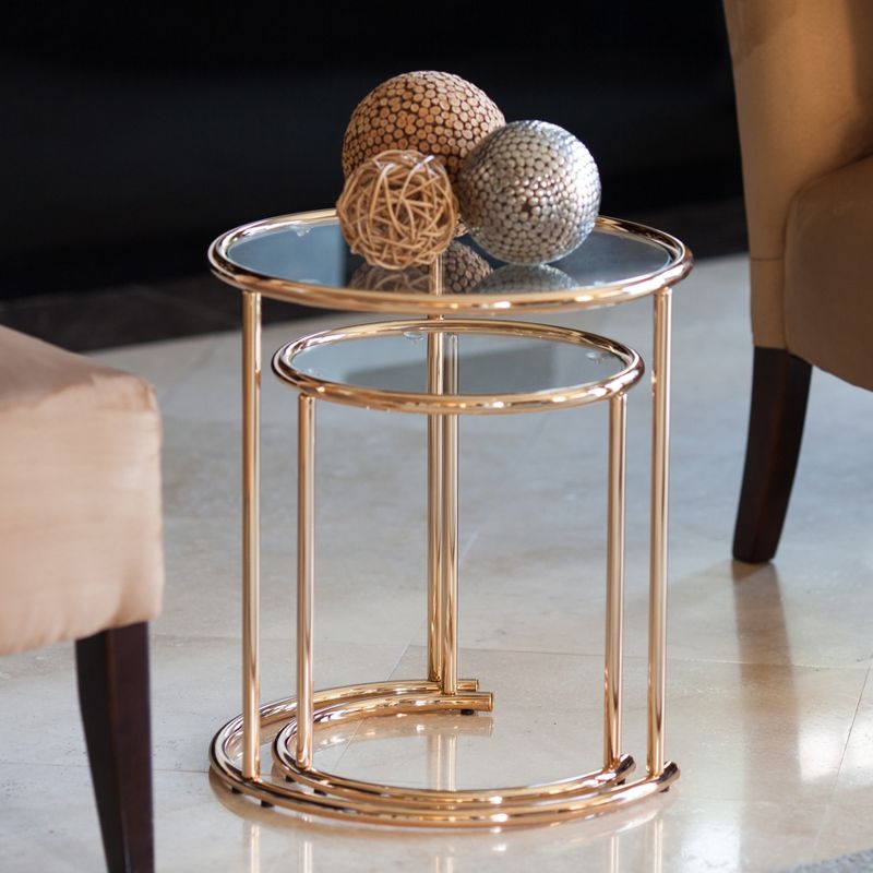 Set of 2 Nested Round End Tables Clear Glass and Gold - Danya B.