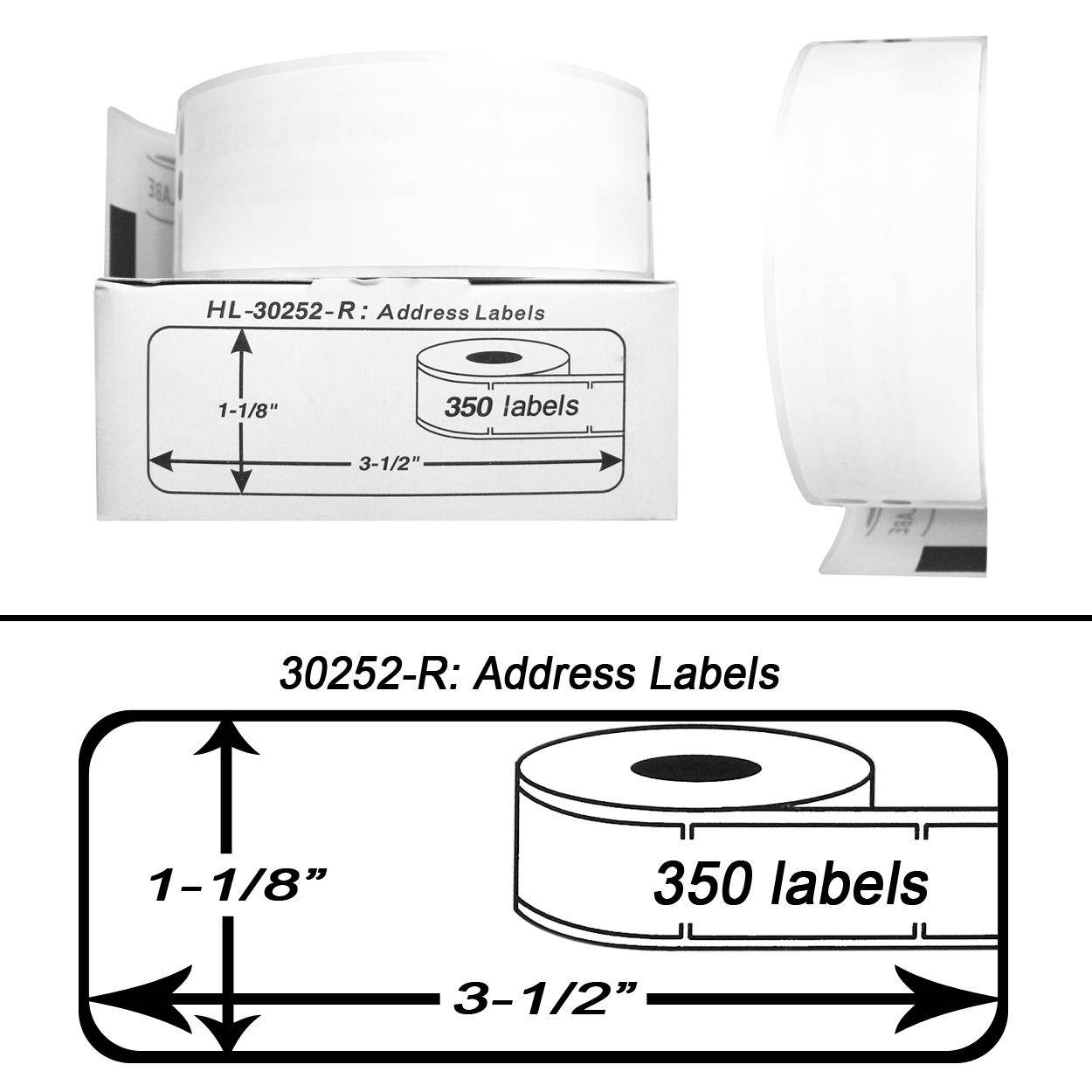 DYMO-Compatible 30252-R REMOVABLE Address Labels (1-1/8" x 3-1/2") -- BPA Free! (12 Rolls; 350 Labels per Roll)