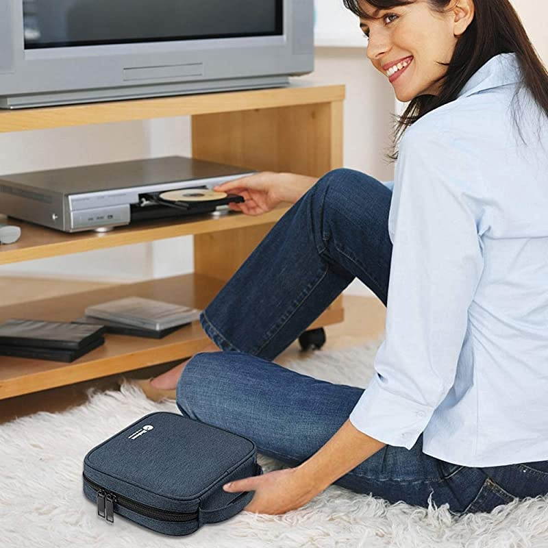 CDDVD Storage Case Travel Bag Portable 32 Disc Wallet Binder Waterproof for Car Home Office Blue