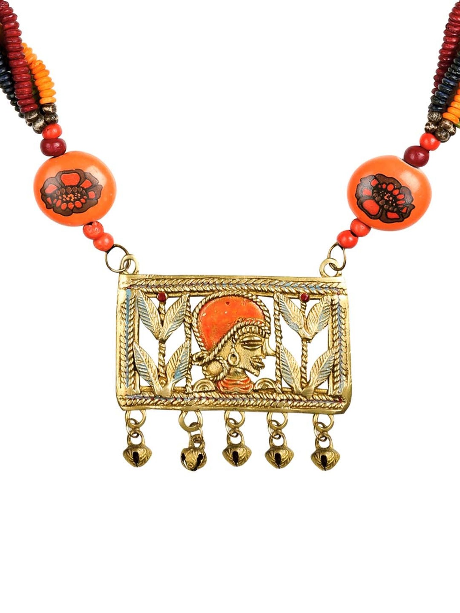 ExclusiveLane 'Tribal Queen Floral' Multicolored Brass Necklace Handcrafted in Dhokra Art