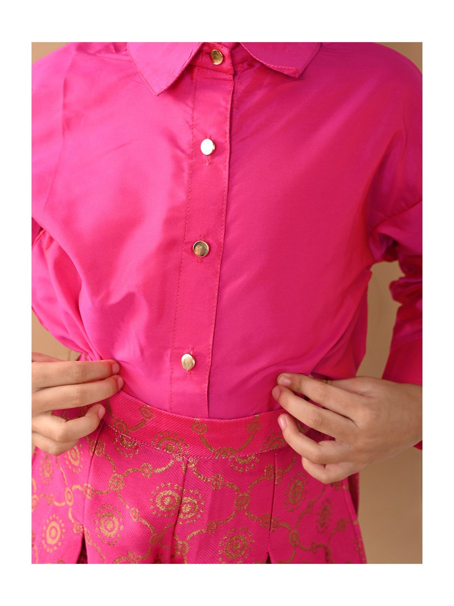 LilPicks Kids Magenta Printed Full Sleeves Shirt With Plazzos