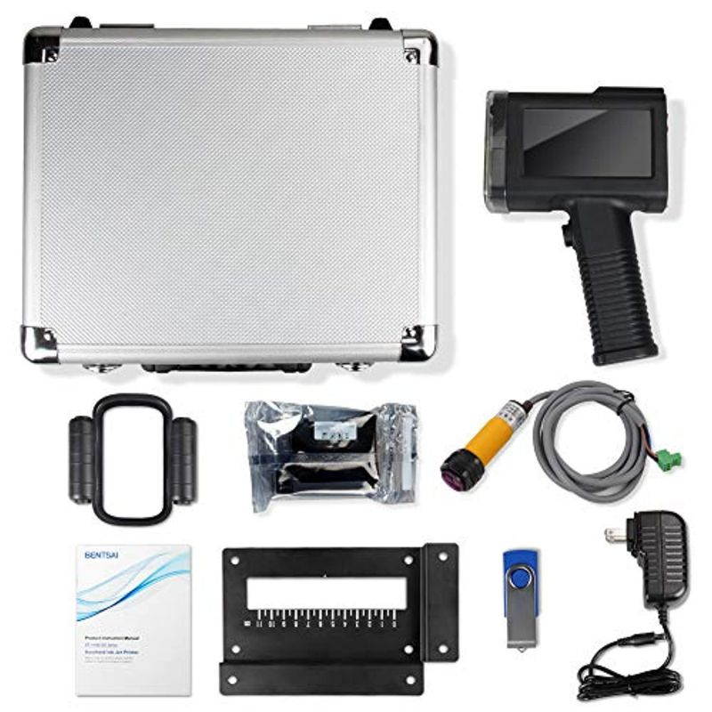 v4ink BENTSAI Portable Handheld Mobile Bottle Labeler Wood Printer BT-HH6105B3 with 4.3 Inch HD LED Touch Screen use for QR-Code Barcode Production Date DIY Logo Print on Card Bag Box Or (BT-HH6105B3)