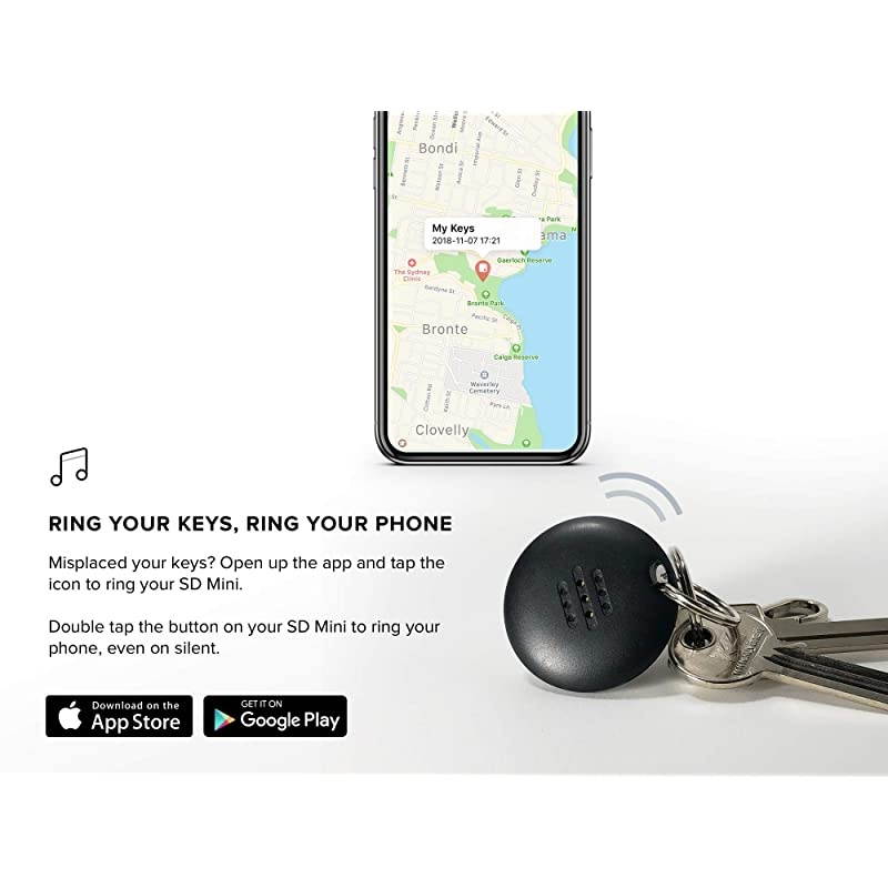 SD Mini Bluetooth Tracker, Smart Finder for Lost Keys, Wallets, Purses, and Bags. Small Bluetooth Phone Tracking Device with Replaceable Batt