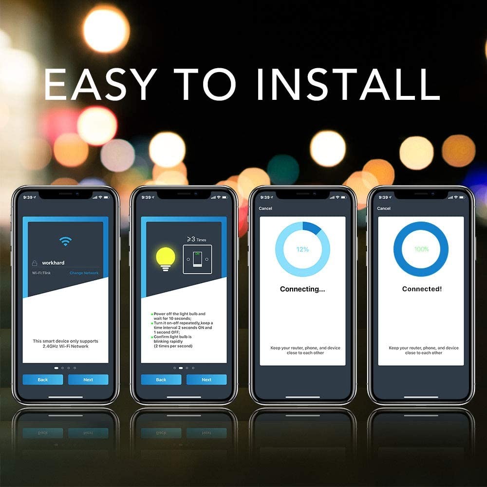 Smart WiFi Light Bulb, LUMIMAN LED RGBCW Color Changing, Compatible with Alexa, Siri and Google Home Assistant, No Hub Required, A19 E26 Multicolor 4 Pack