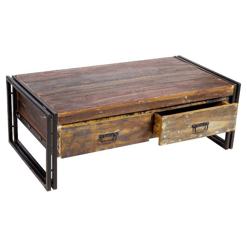 Old Reclaimed Wood Coffee Table with Double Drawers - (16H x 41W x 24D) - Natural - Timbergirl
