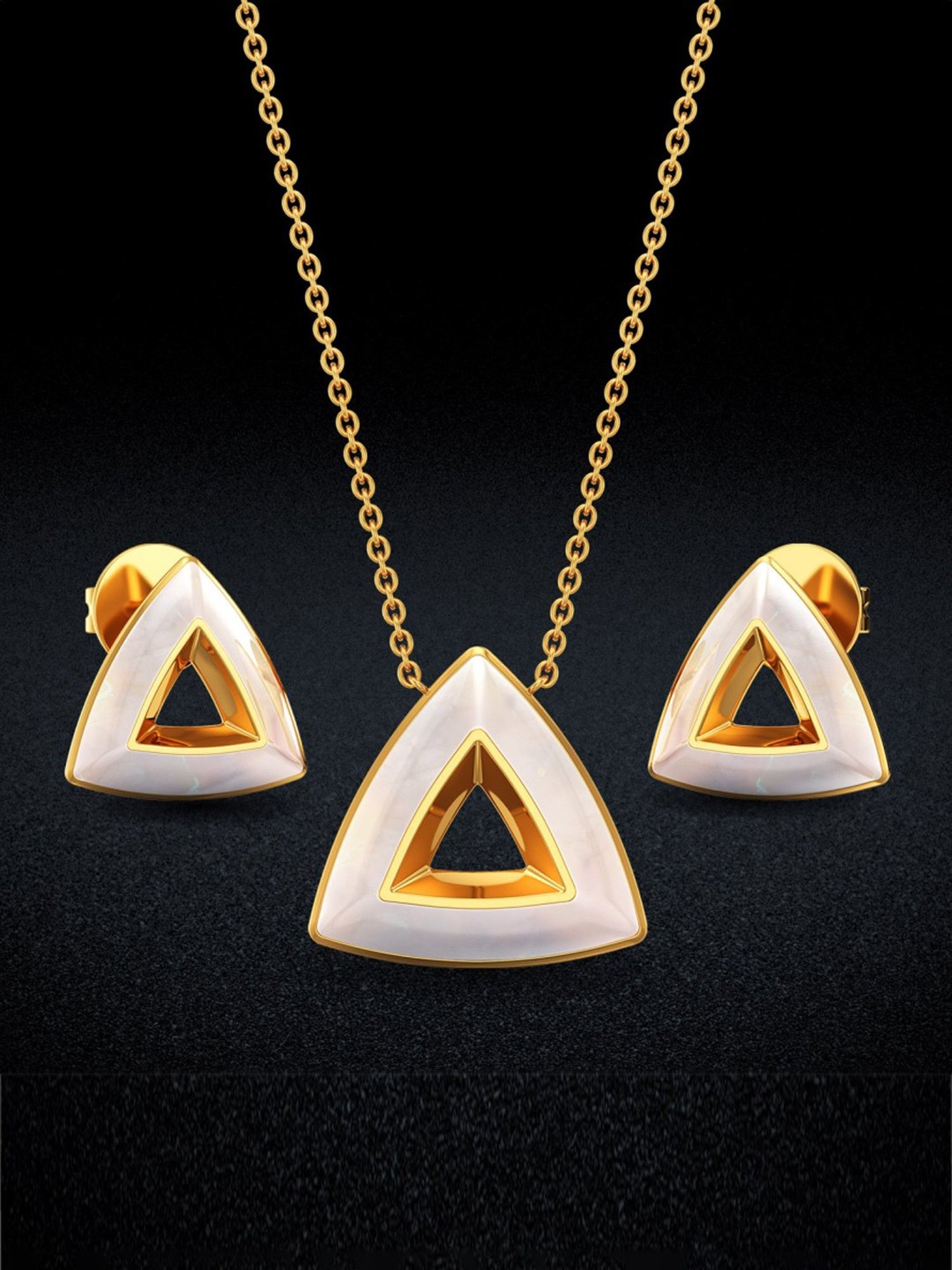 Joyalukkas 18k Gold Milky Pyramid Shaped Cute Pendant & Earrings Set