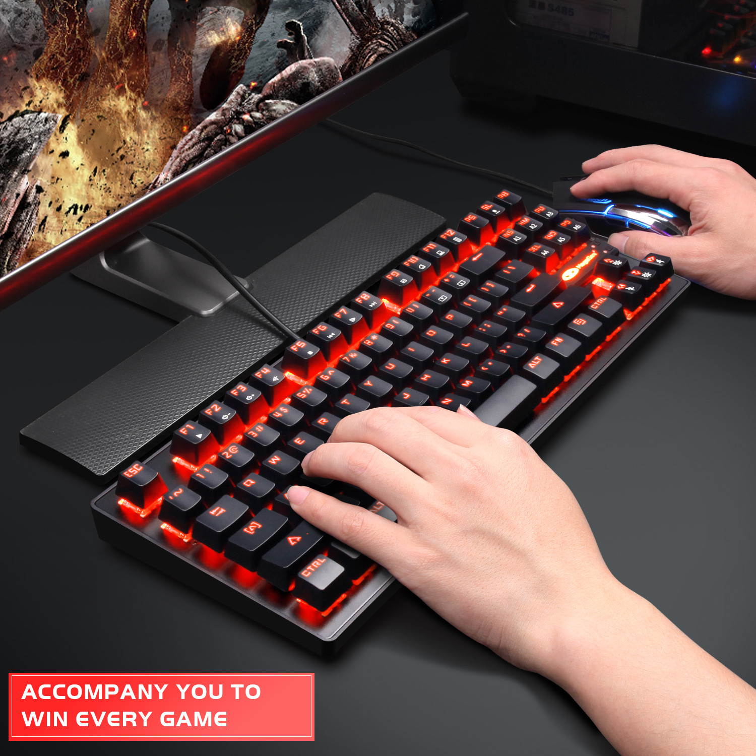 MK1 PC Mechanical Gaming Keyboards - Red LED Backlit Mechanical Keyboard - USB Mechanical Computer Keyboard Wired Blue Switches for MAC/PC Gamers(Black)