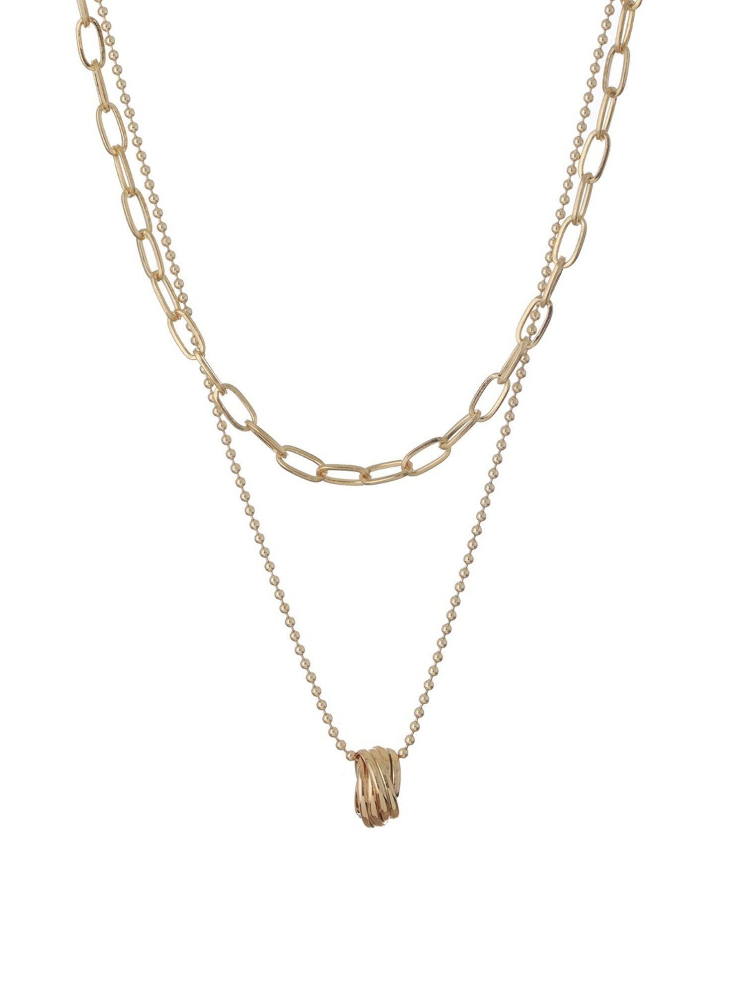 Prita by Priyaasi Dual Layered Beaded Link Ring Drop Gold-Plated Necklace