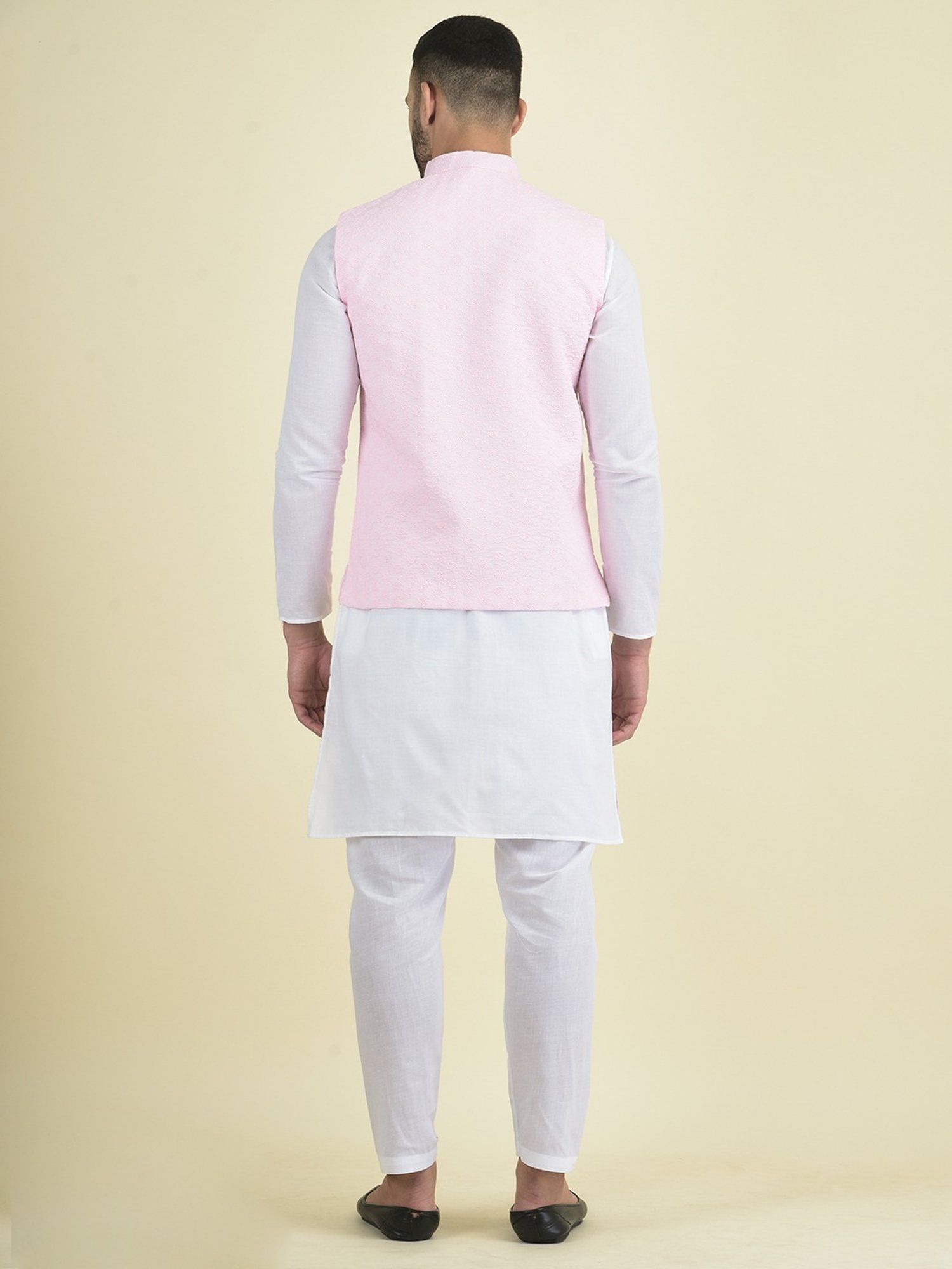 Deyann Pink & White Cotton Regular Fit Embroidered Kurta Set With Jacket