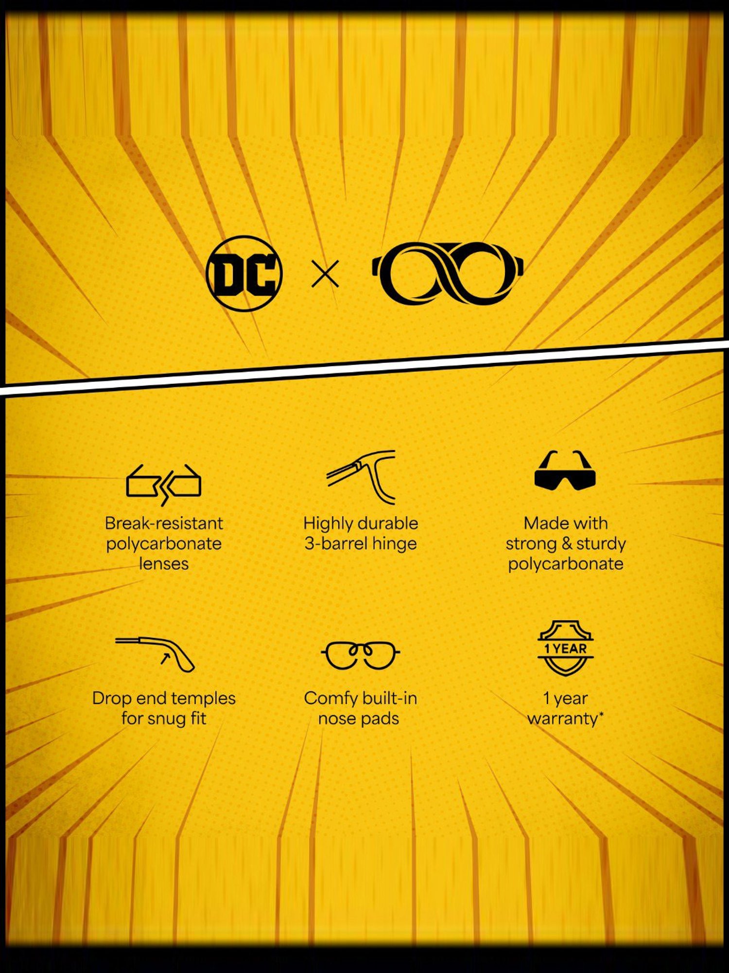 Hooper Batman Light Grey Rectangular UV Protection Sunglasses for Kids