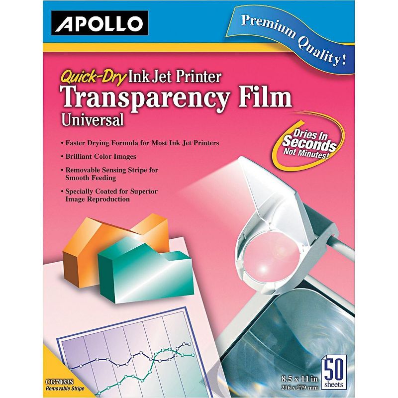 Apollo Inkjet Transparency Film w/o Sensing Stripe Letter Clear 50/Box CG7031S