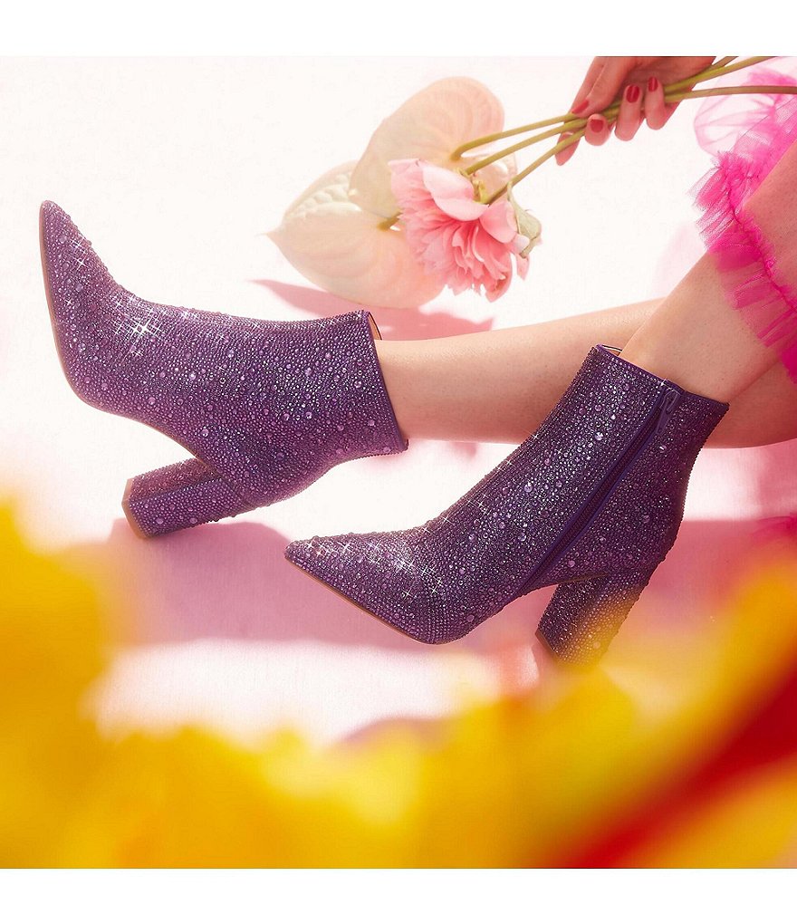 Blue by Betsey Johnson Cady Rhinestone Embellished Block Heel Booties