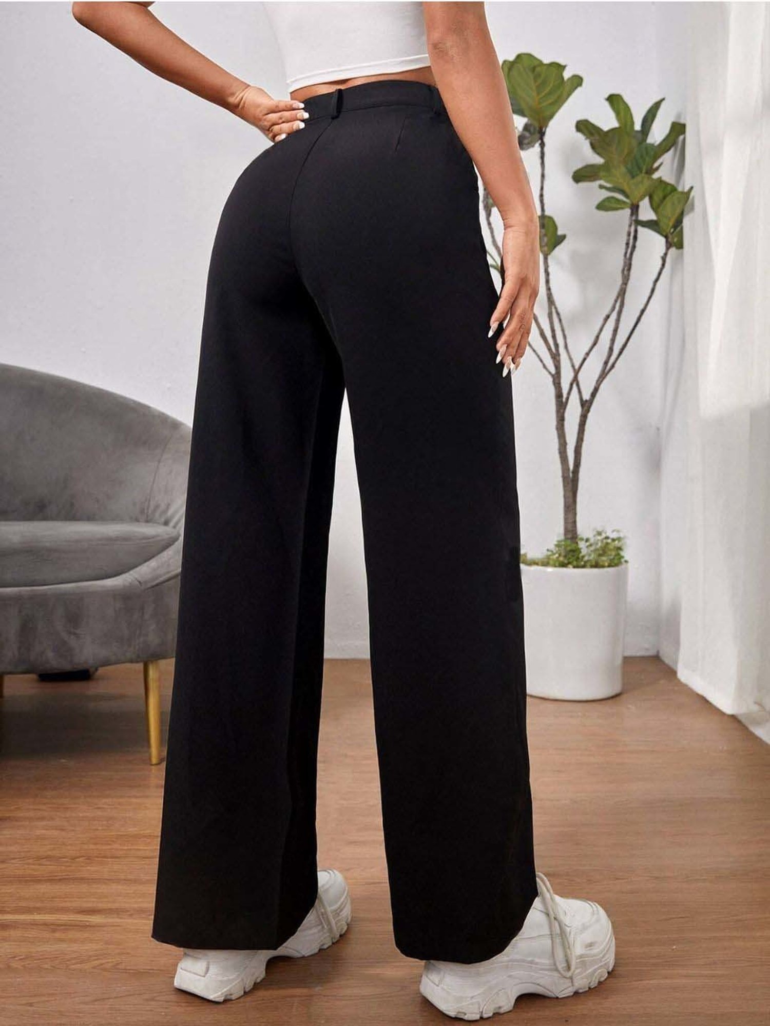 BUYNEWTREND Black High rise Formal Trousers