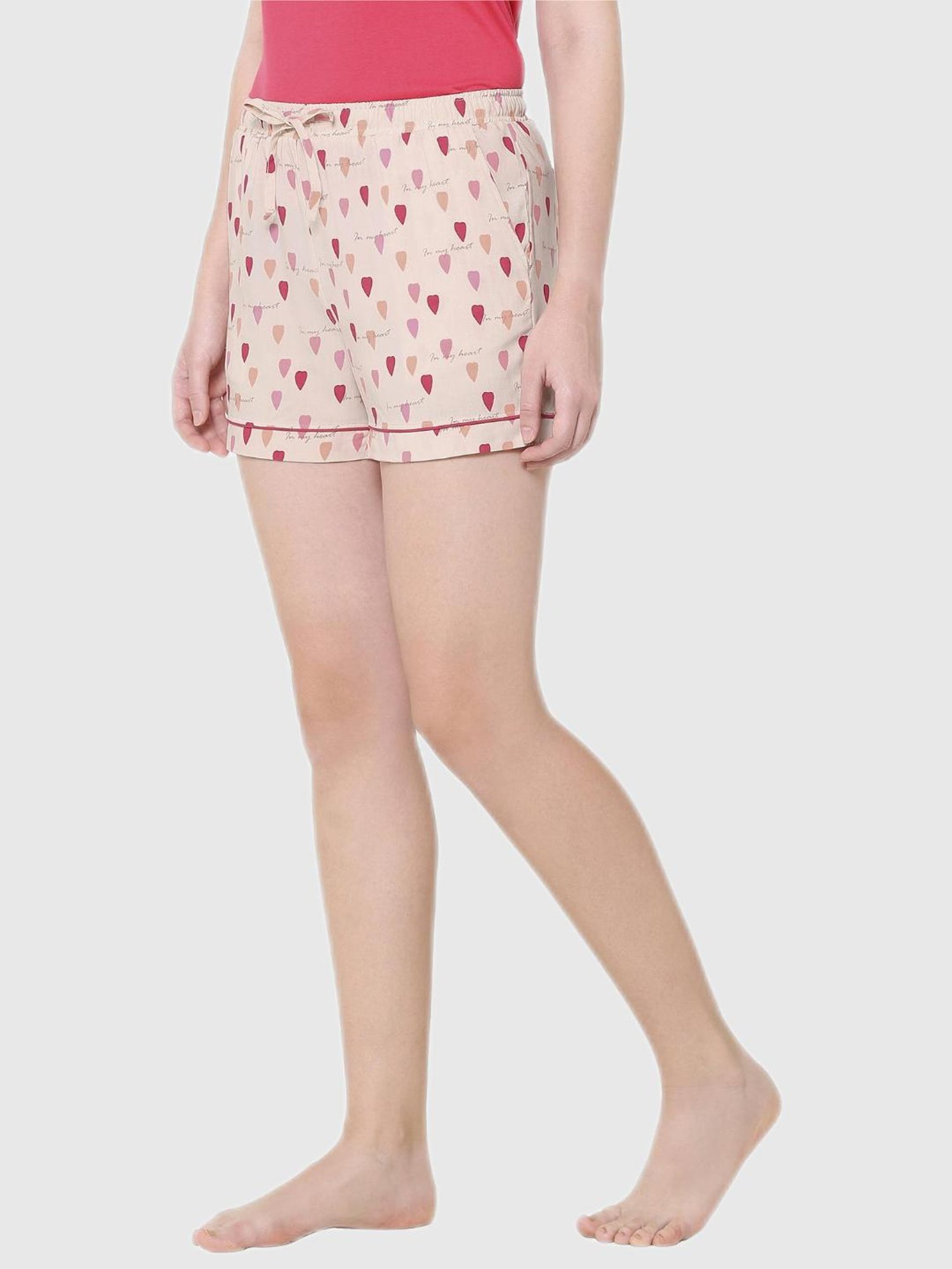 Soie Peach Heart Print Night Shorts