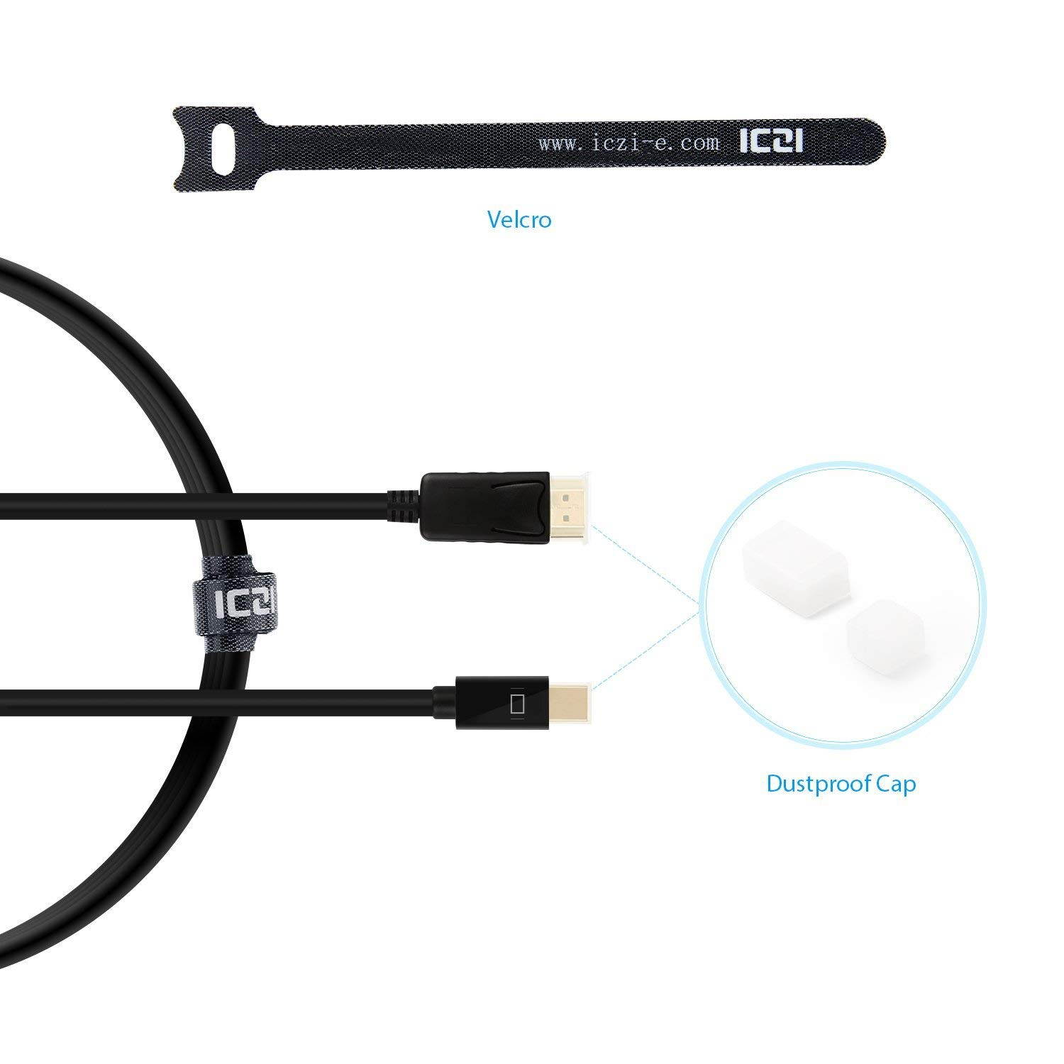ICZI Mini DisplayPort to DisplayPort Cable Mini DisplayPort (Thunderbolt Port Compatible) Male to DisplayPort Male Cable 4K Gold Plated (6Feet /1.8M)