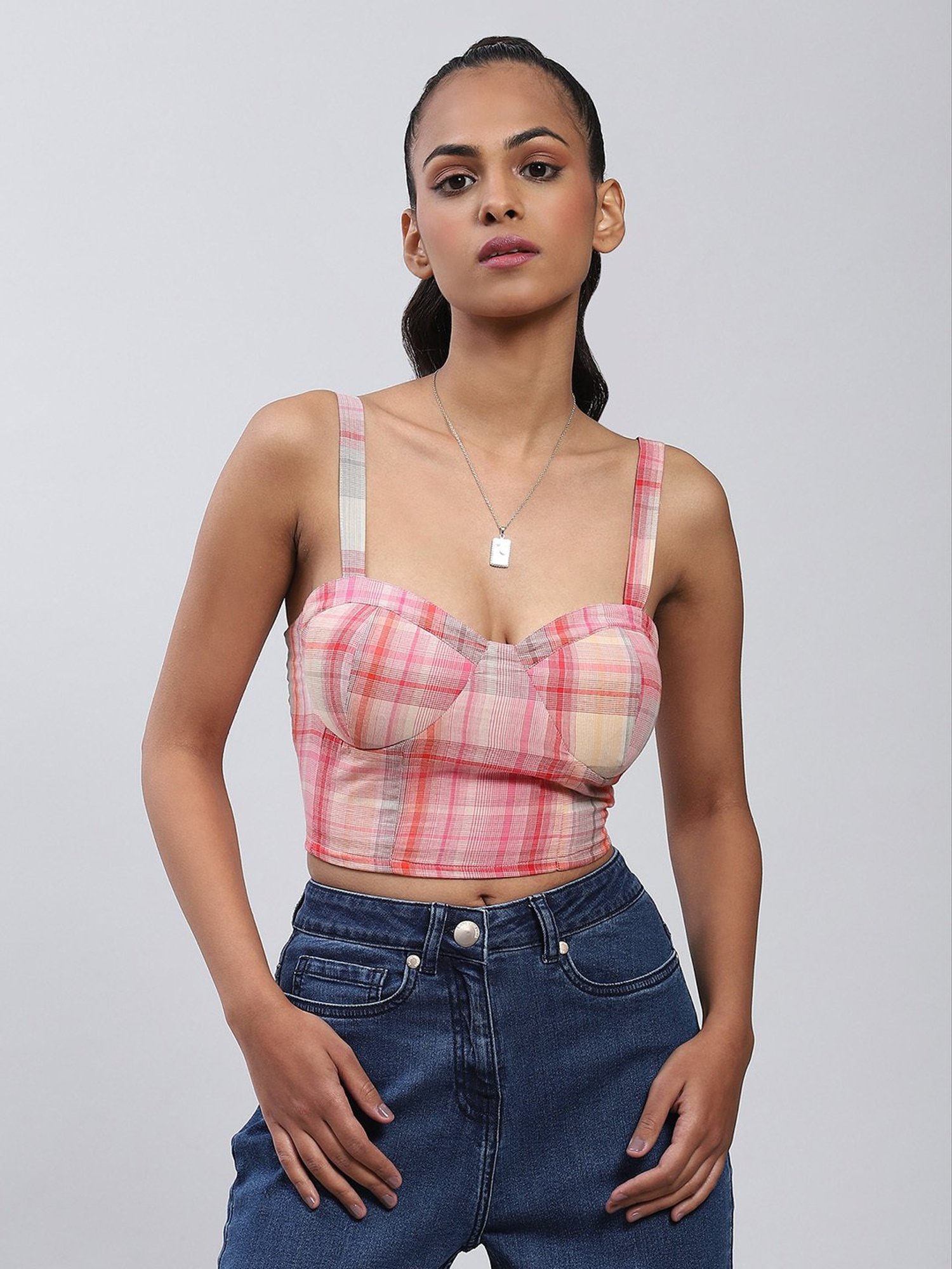 Label Ritu Kumar Pink Check Crop Top