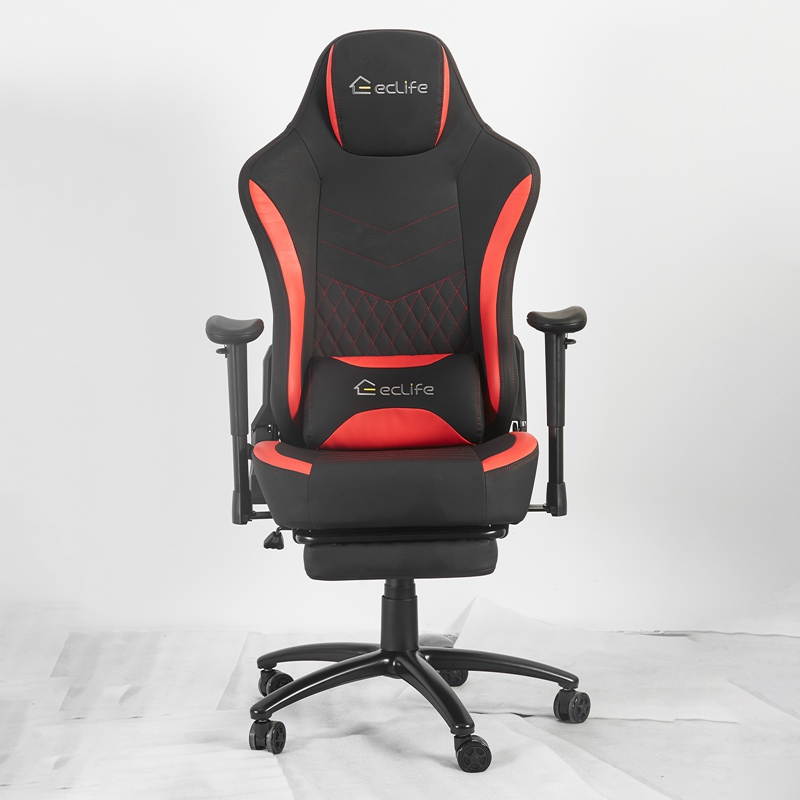 Eclife PC Gaming Chair Racing Office Chair Ergonomic Desk Chair Massage PU Leather Recliner Computer Chair with Lumbar Support Headrest Armrest Footrest Rolling Swivel Task Chair for Adults(Red)