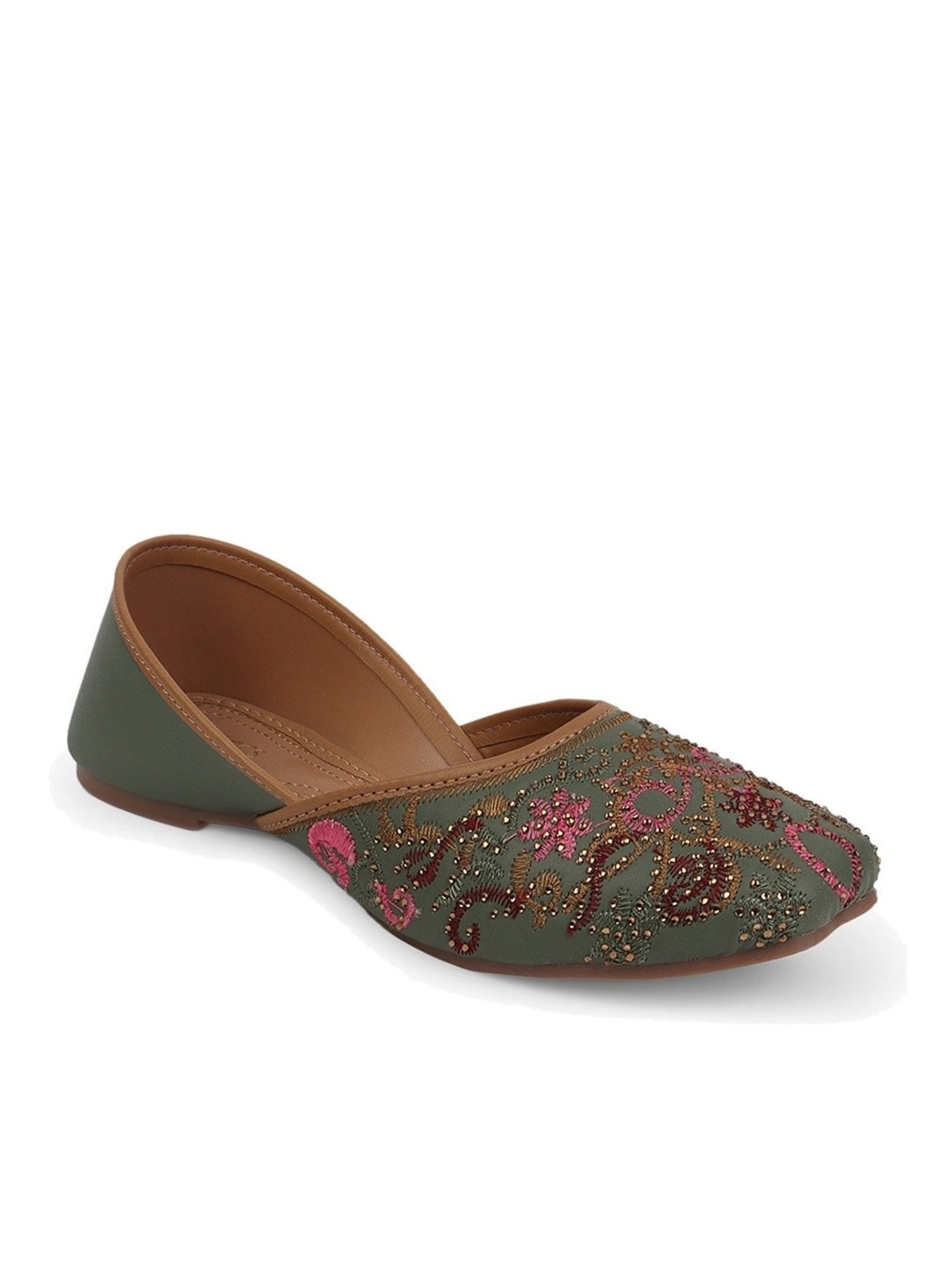 Iconics Women's Green Ethnic Juttis