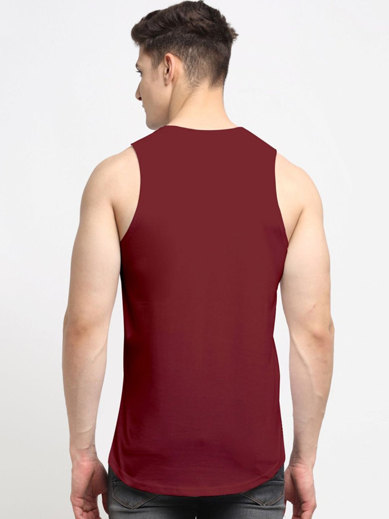 Friskers Maroon Cotton Slim Fit Printed Vest