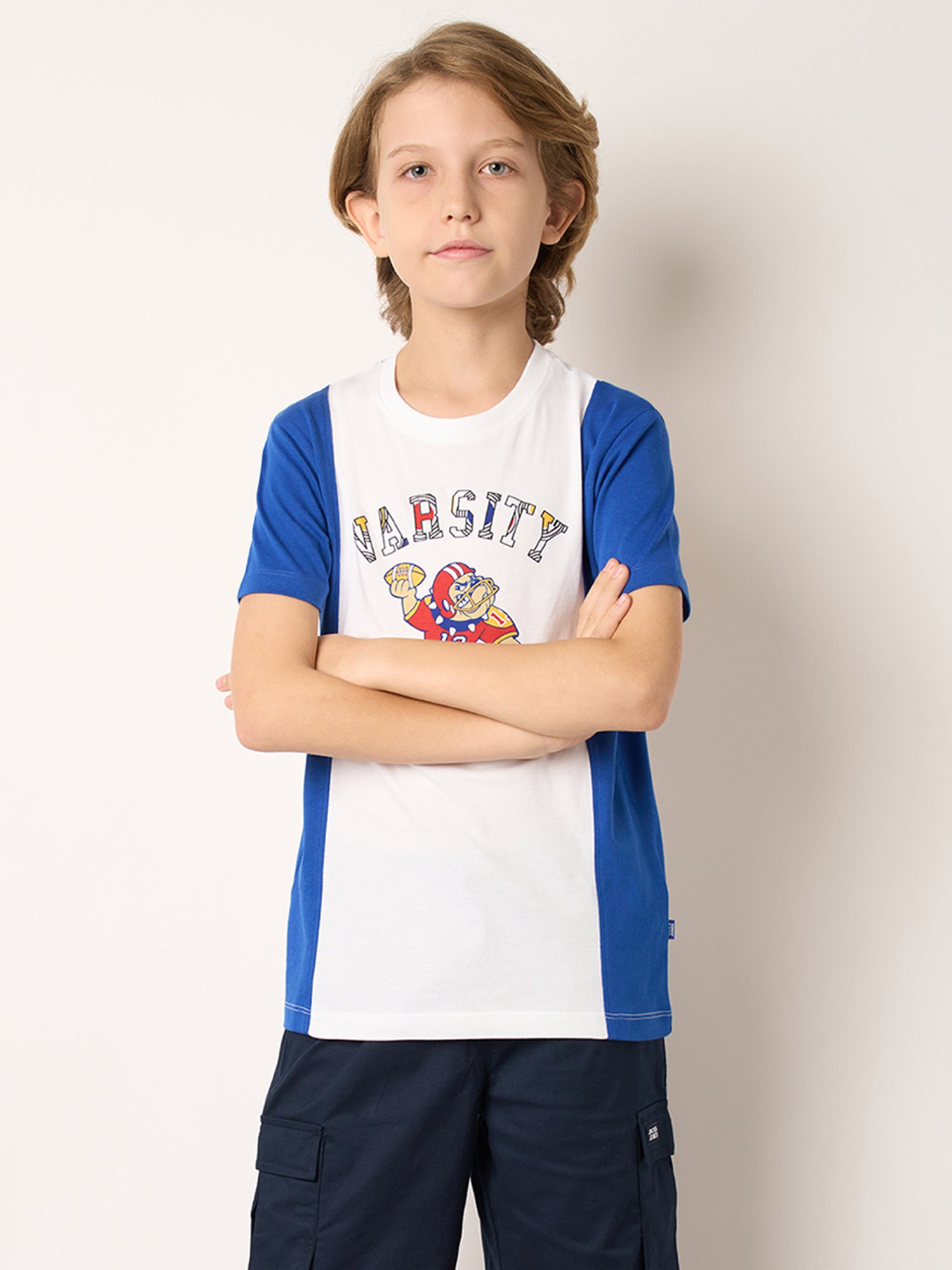 Jack & Jones Junior White & Blue Color Block T-Shirt