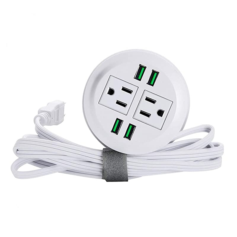 Power Grommet with USB,Recessed Power Socket with 2 AC Outlets and 4 USB Charging Ports. Desk Grommet Outlet 3 1/8in Hole,for Kitchen Table/Conference Room Outlet(White)