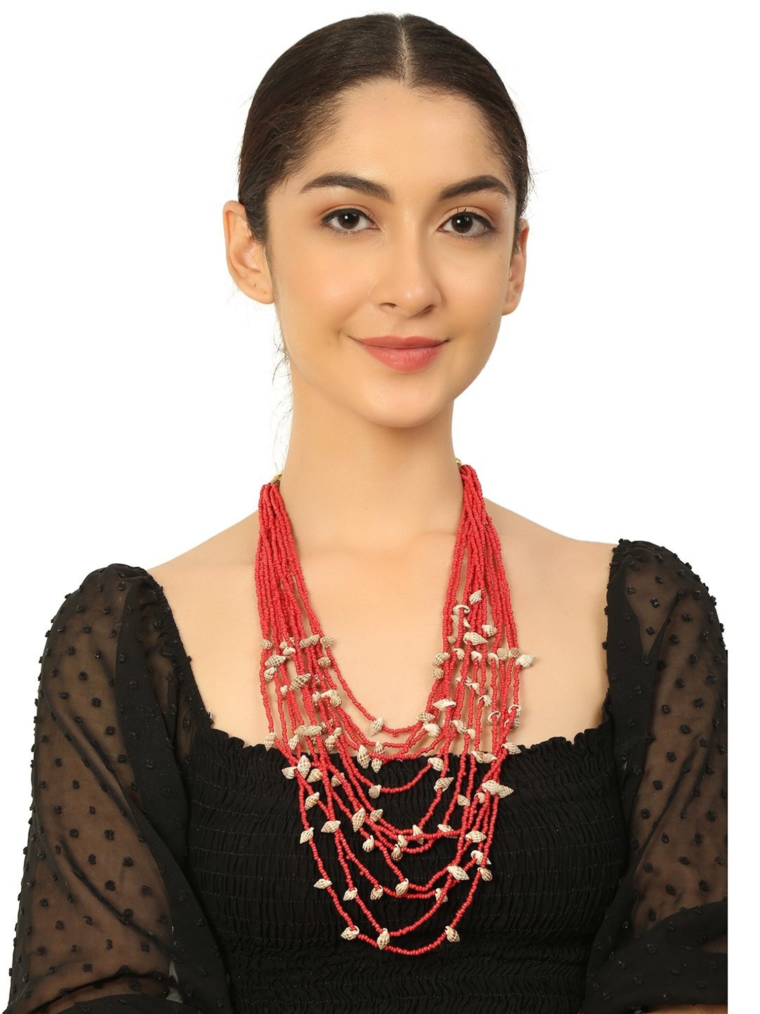 Imli Street Red Long Beaded Handcrafted Tribal Necklace