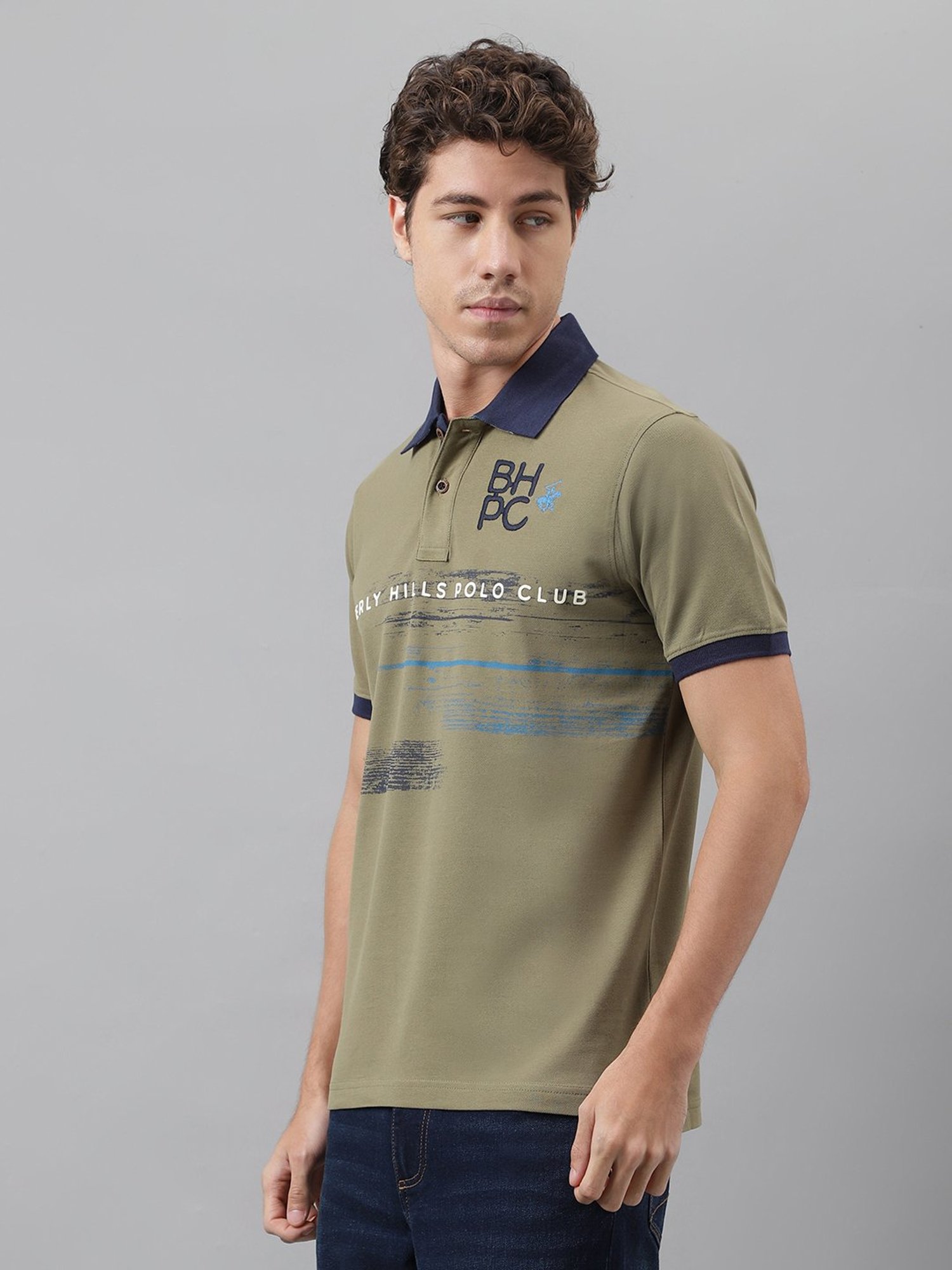 Beverly Hills Polo Club Green Regular Fit Printed Cotton Polo T-Shirt
