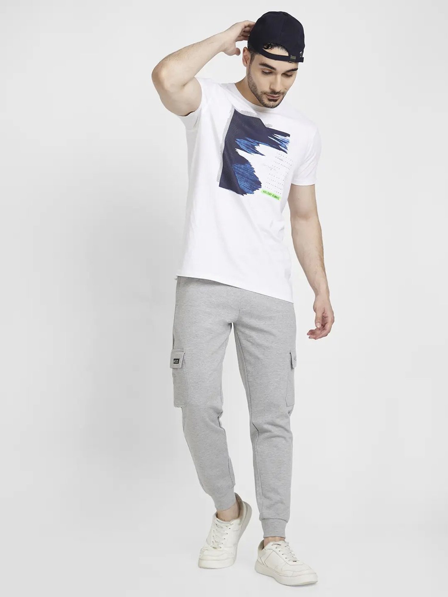 Spykar Ecru Melange  Regular Fit Joggers