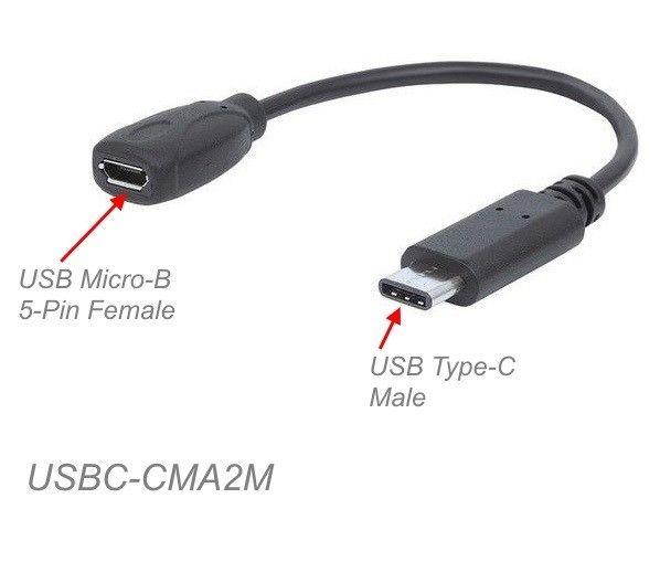 5" USB Type-C Male to USB Micro-B 5-Pin Female USB 2.0 Adapter, USBC-CMA2M