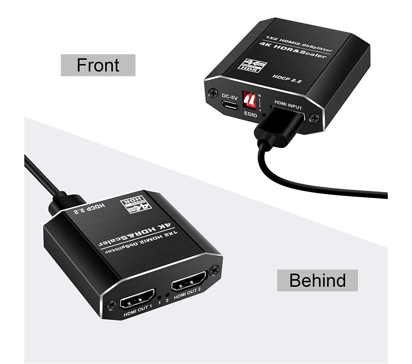 Easyday HDMI Splitter 1 in 2 Out, 1x2 HDMI 2.0b HDCP 2.2 Splitter, 4k@60Hz HDR,4:4:4,DTS-HD/Doby-True HD, Scaler EDID, for Xbox PS4 PS3 Fire Stick Roku Blu-Ray Player Apple TV HDTV