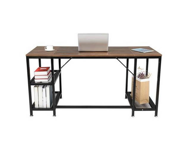 Computer Desk for Home Office,Laptop Desk with Metal Drawer,Industrial Study Writing Table with Storage Shelves,Simple Table with Splice Board,59 inches,Brown and Black,GT188