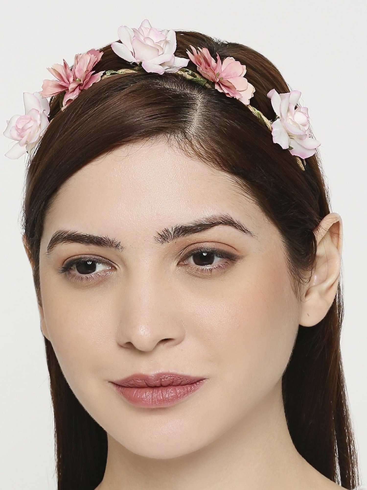 OOMPH Pink & White Fabric Floral Hair Band