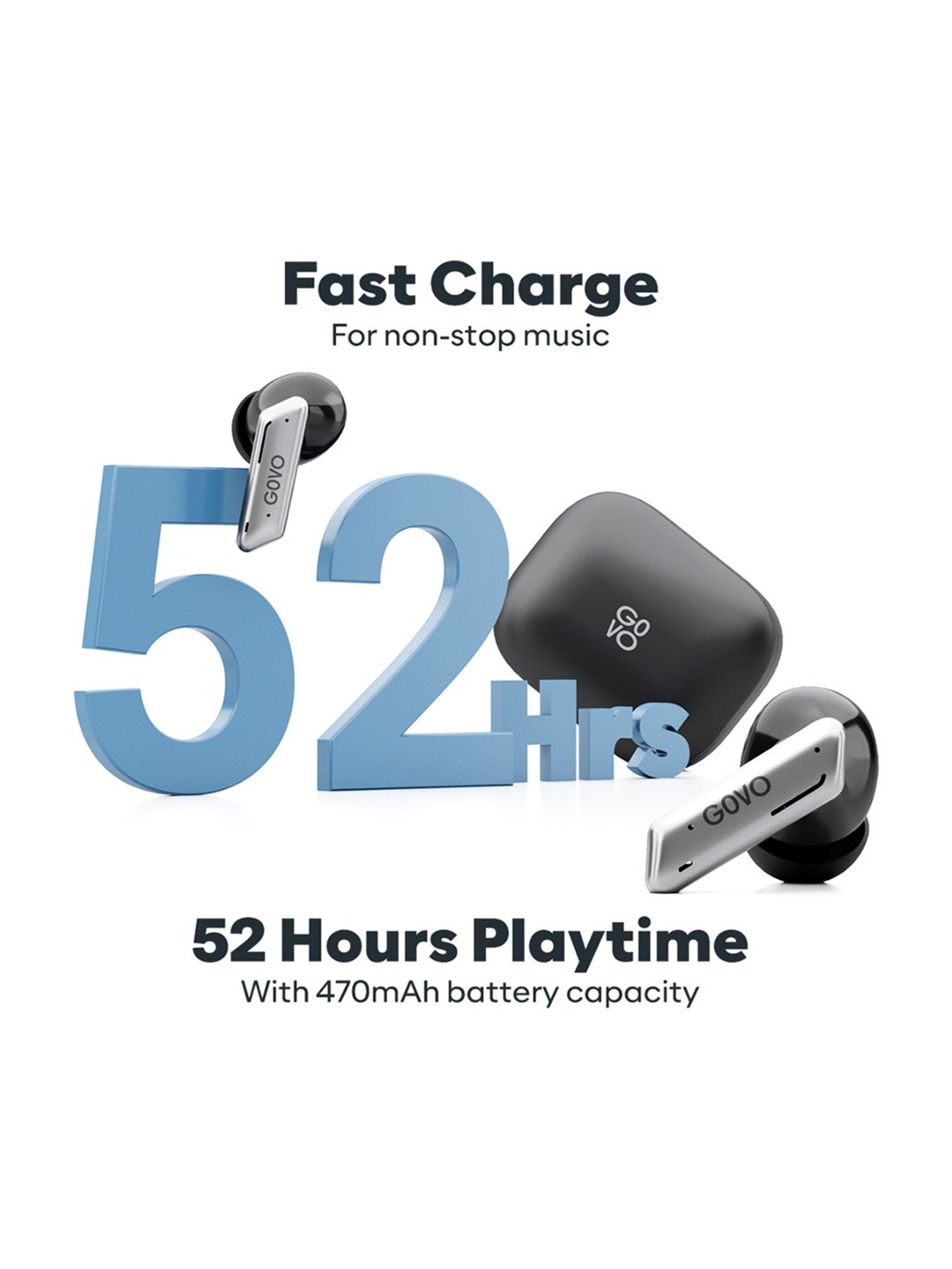 GOVO GoBuds 577 In Ear BT Earbuds with ENC & 52H Battery Life (Silver/Black, True Wireless)