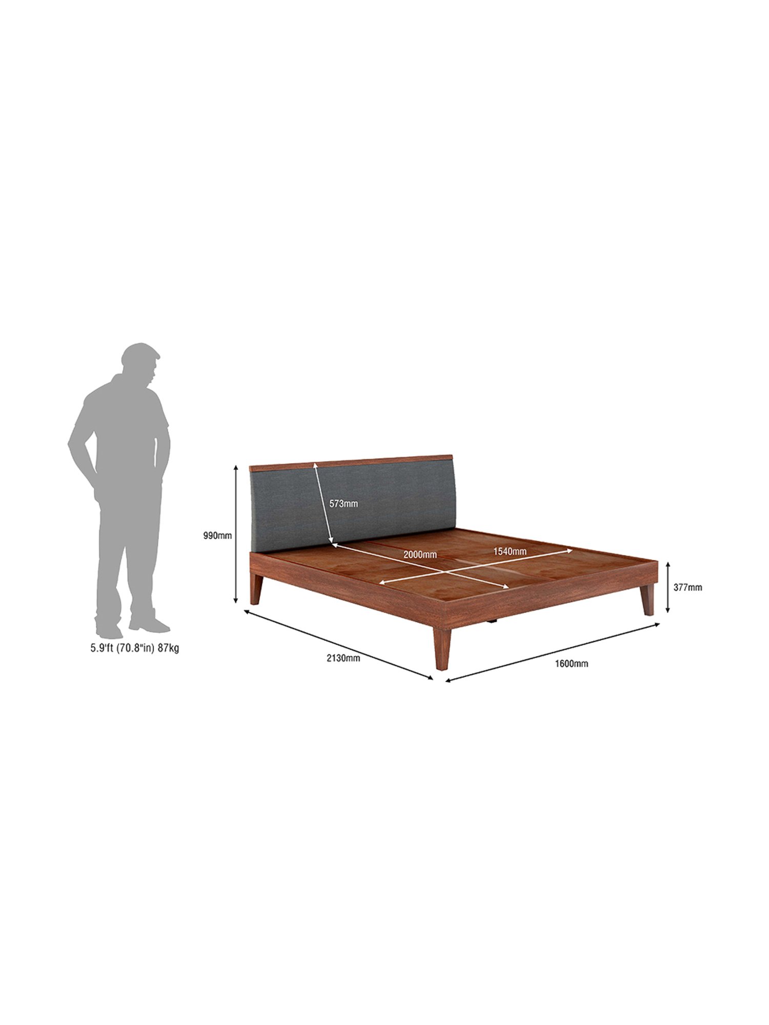 Pure Garren Solid Wood King Size Bed in Brown Finish