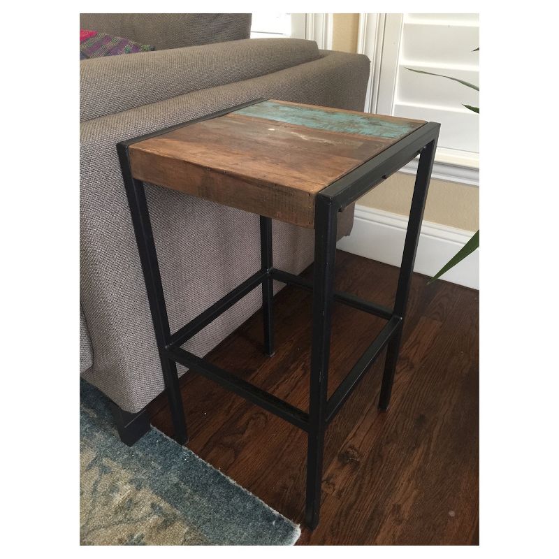 Industrial Reclaimed Wood and Iron Stool - (26H x 14W x 14D) - Natural - Timbergirl