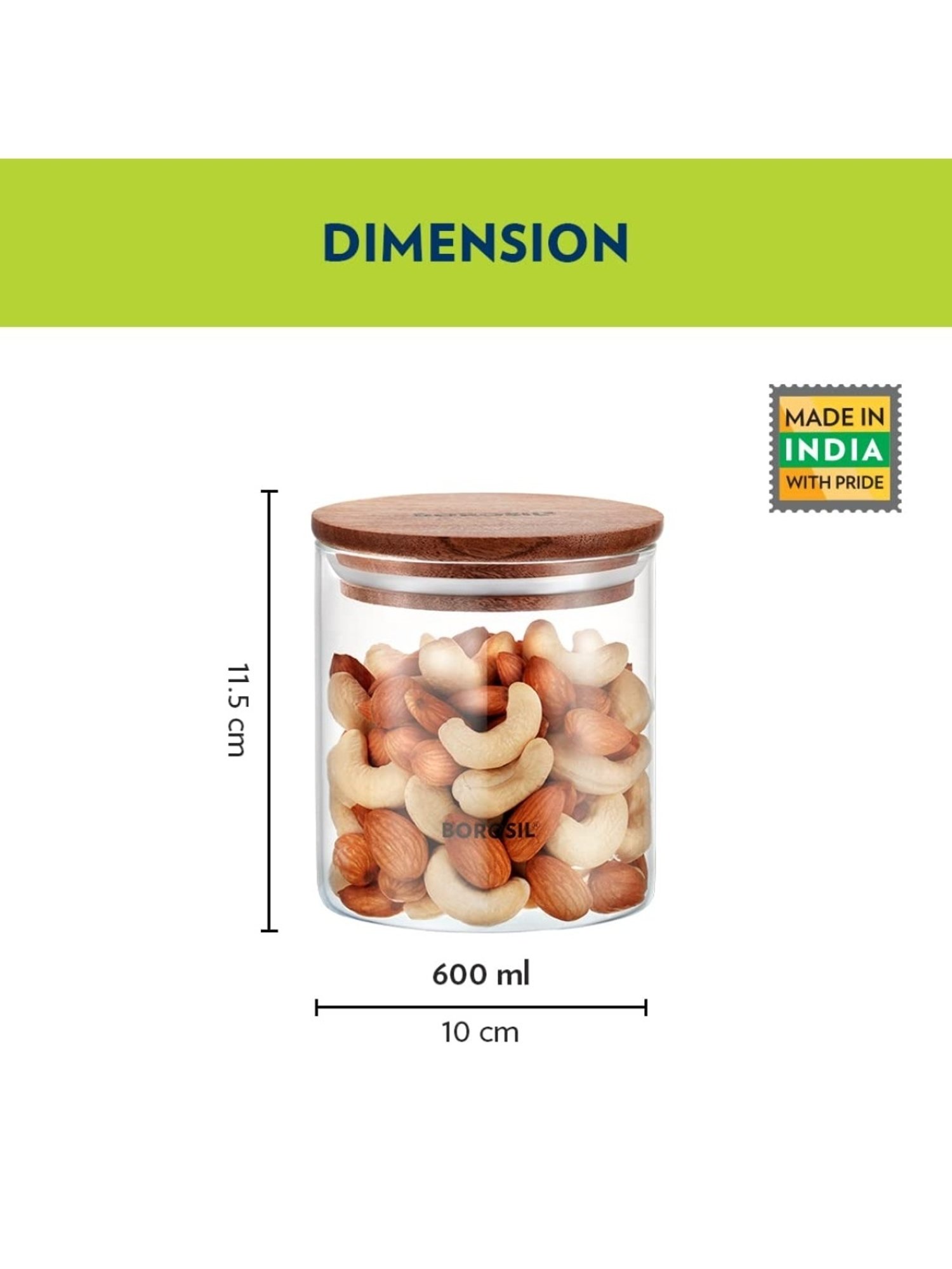 Borosil Transparent Glass Jar & Container (600ml)