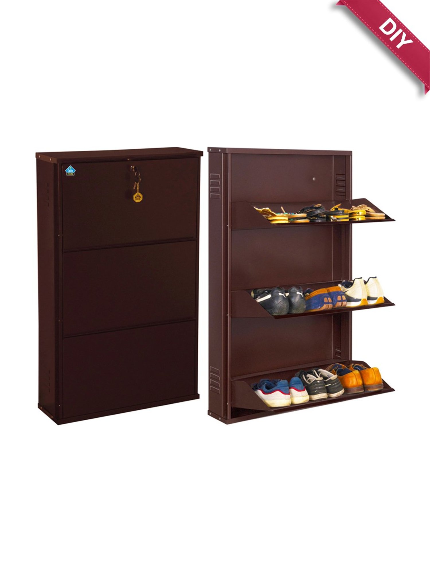 Delite Kom Metal Shoe Rack - 24" 3 Shelf, Coffee, PowderCoat, Wall Mount, DIY