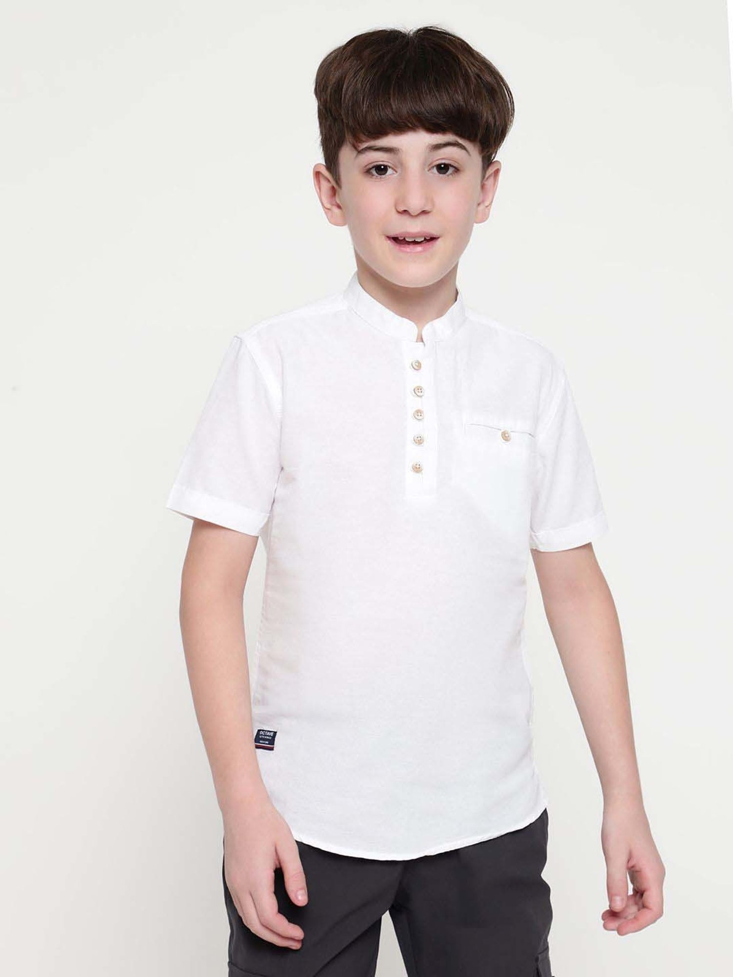 Octave Kids White Cotton Regular Fit Shirt