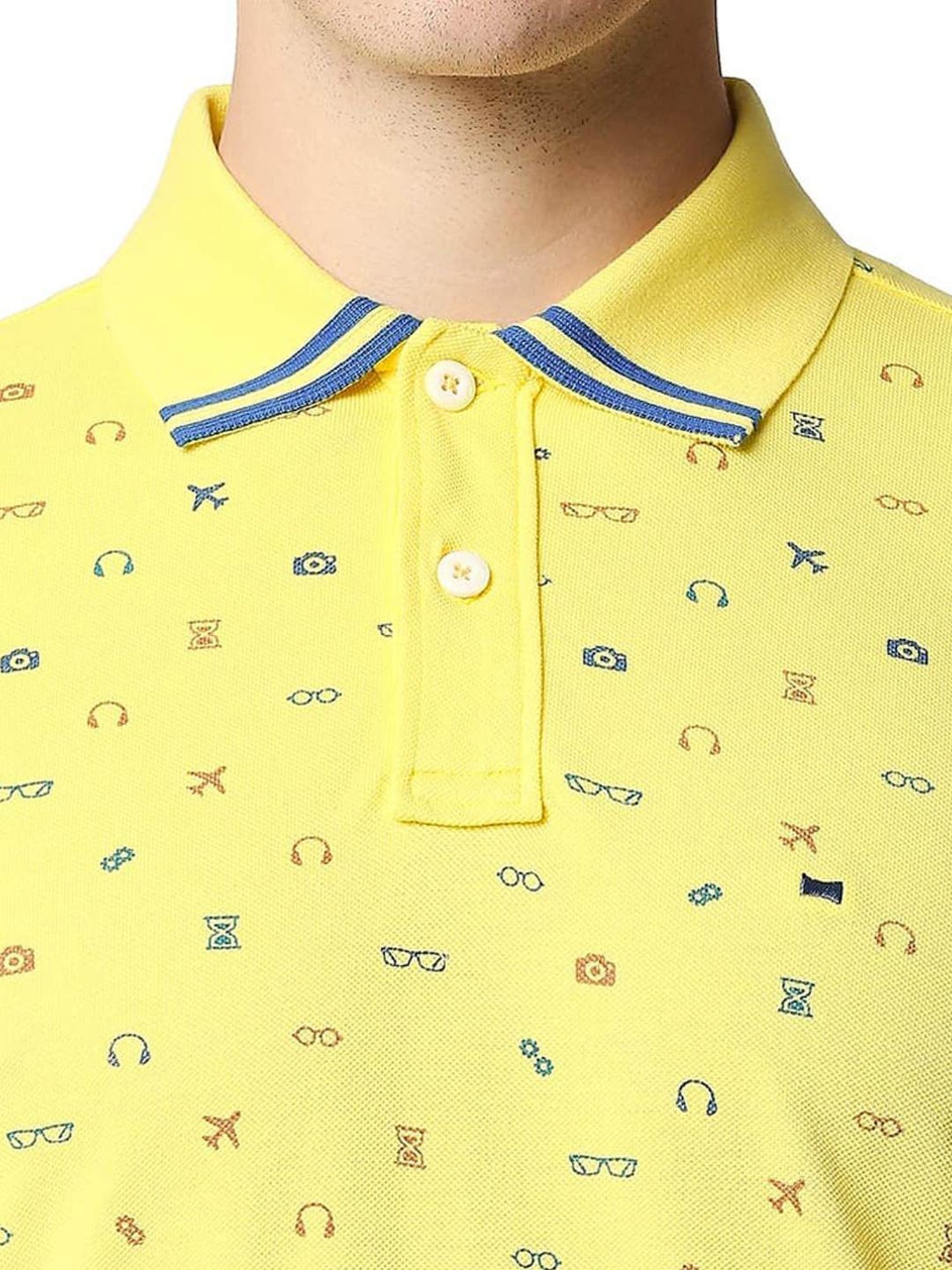 Basics Sunshine Cotton Muscle Fit Printed Polo T-Shirt
