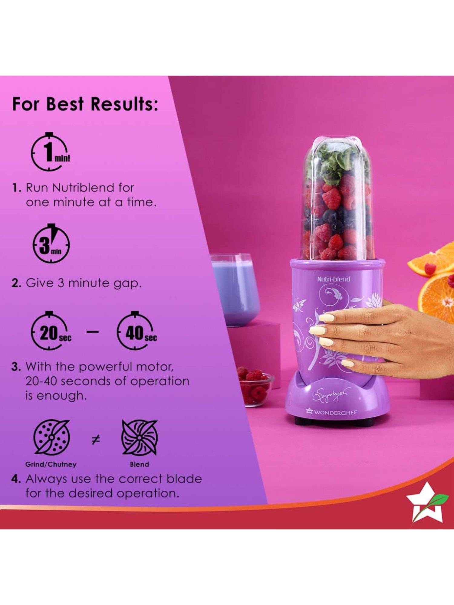 Wonderchef Nutri Blend Orchid 22000 RPM 400W Copper Motor with 2 Jars & 2-Yr Warranty, Recipe Book