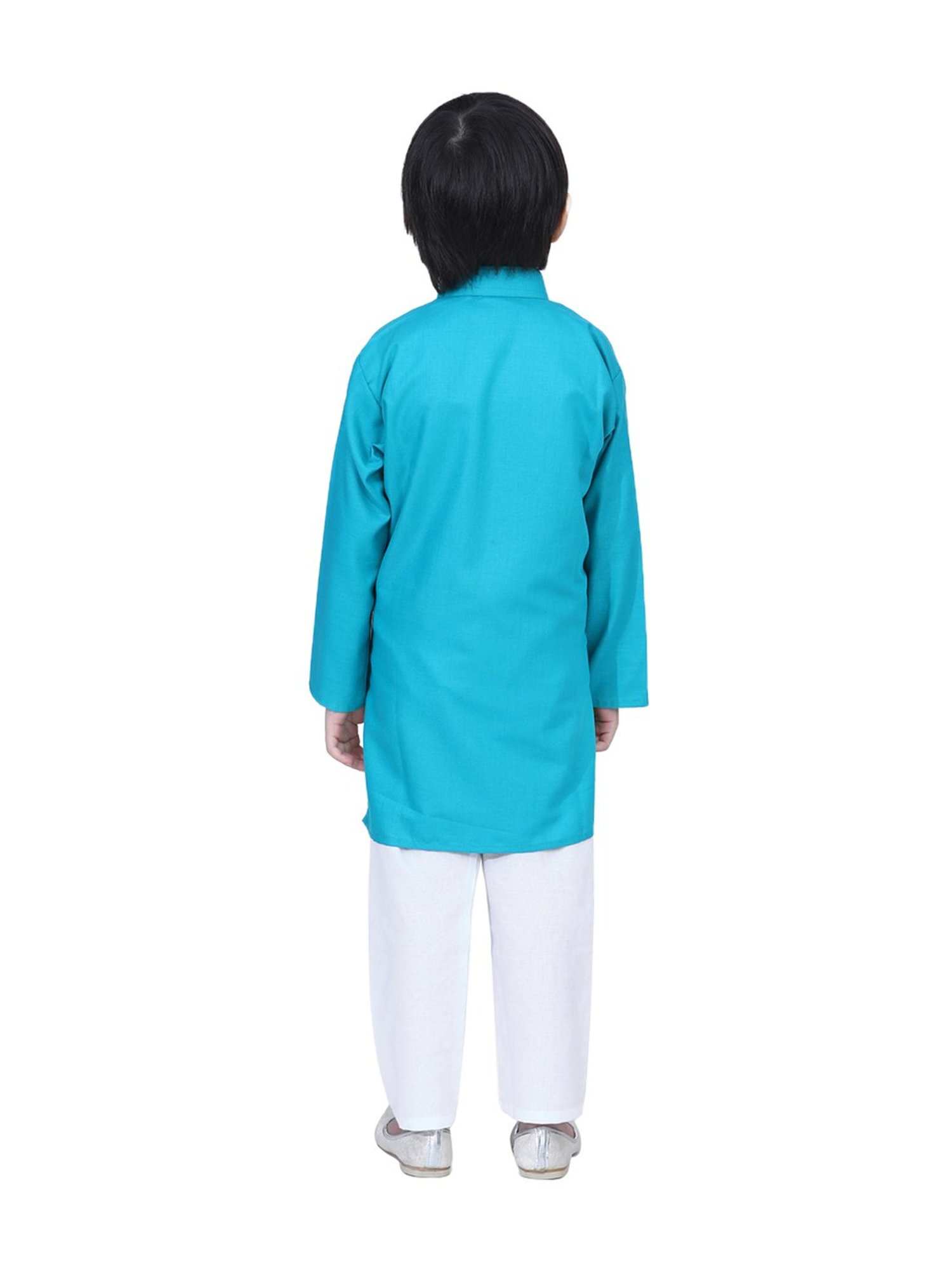 BownBee Kids Teal Blue Regular Fit Kurta & Pajamas
